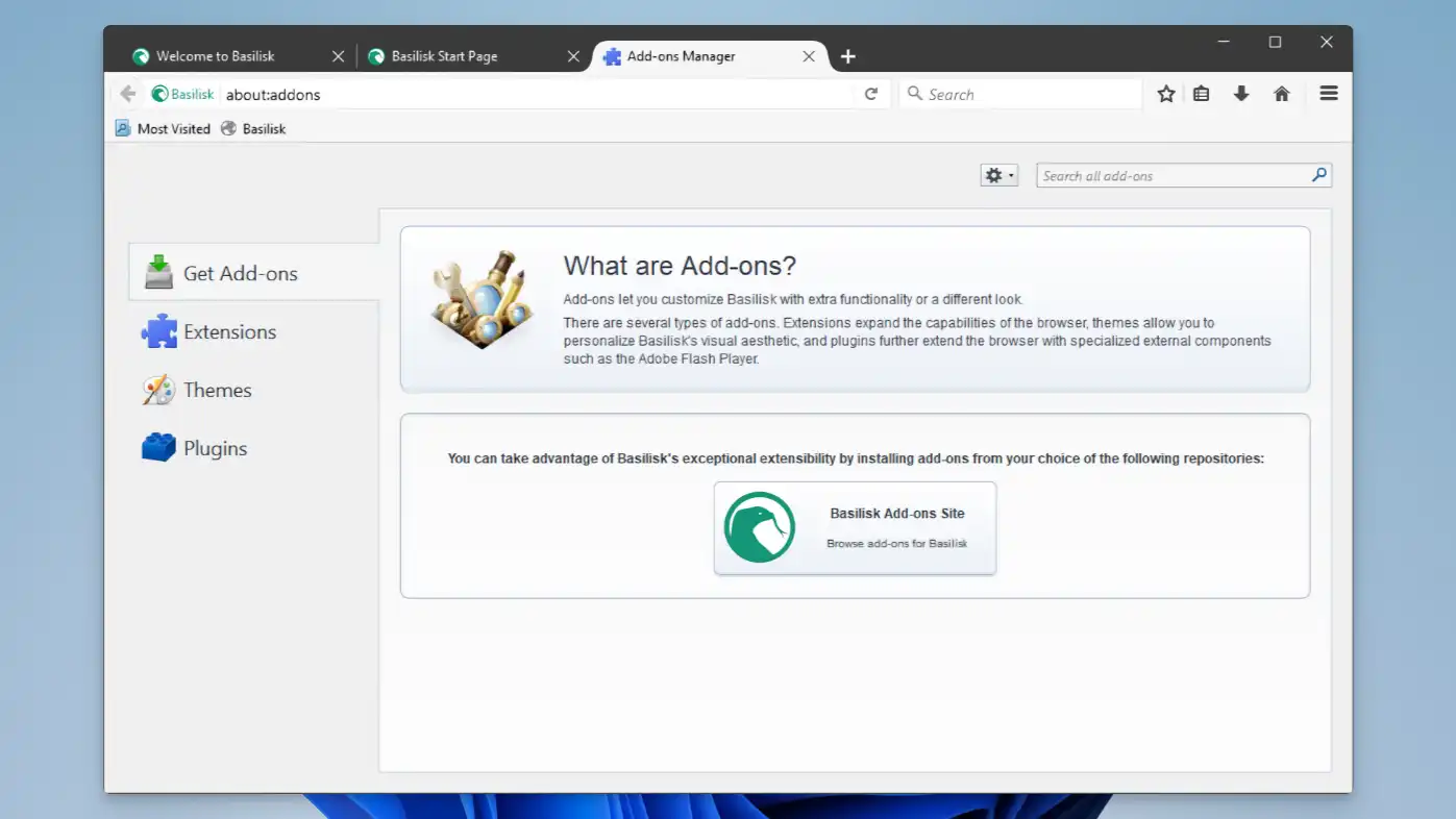 Basilisk Browser - Extension addon - 02