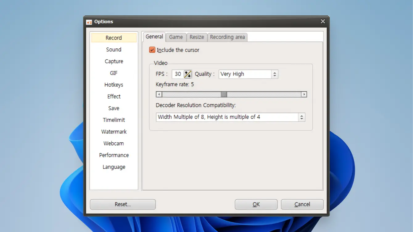 oCam 11 oCam - Adjusting the frame rate - 05